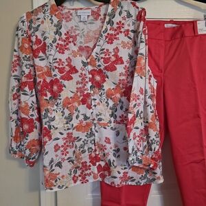 Liz Claiborne Red and White Floral Top